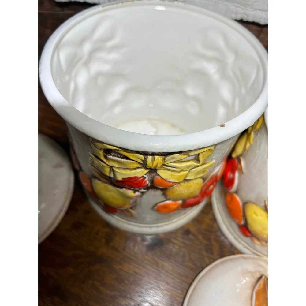 VTG Napcoware Japan 4 Piece Ceramic Fruit Canister Set Cream Grannycore